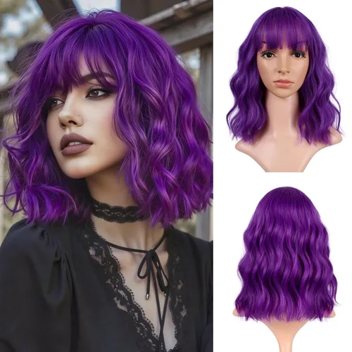 Vista 20 de VCKOVCKO - Peluca de cabello castaño claro rizada con flequillo de aire, onda natural rizada, peluca corta estilo Bob para mujer, longitud hasta