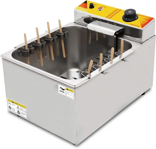 Vista 5 de Freidora eléctrica comercial de 12L Freidora de acero inoxidable Queso coreano Perros calientes Máquina de freír Mozzarella 8 ganchos Freidora