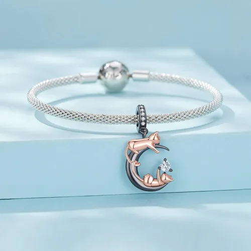 Vista 2 de NINGAN Dije de plata de ley 925 con diseño de animales, diseño de perro, huella de pata, gato, libélula, conejo Koi, compatible con collar