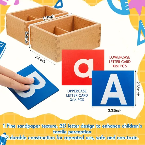 Vista 3 de Henoyso 2 Sets Sandpaper Letters with Boxes Lower and Capital Case Sandpaper Sensory Tactile Letters Recognize Alphabet for Phonics Learning