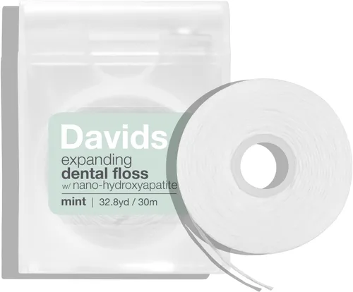 Vista 8 de Davids Hilo dental expandible, 2 carretes, más de 250 hebras tejidas sin roturas, encerado, vegano, con nano hidroxiapatita, manteca de cacao