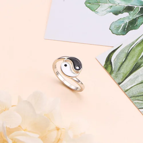 Vista 5 de Anillo de plata de ley S925 Yin Yang ajustable abierto Taiji para mujeres y hombres