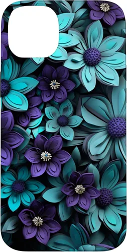 Vista 15 de Purple Flowers Teal Blue Floral Cute Botanical Garden Print Case for iPhone 17