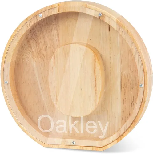 Vista 27 de Alcancía con nombre personalizado, 26 letras láser con texto personalizado, banco de monedas de madera, significado educativo, alcancía con nombre