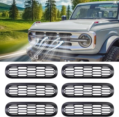 Vista 9 de Marco de cubierta de malla para parrilla delantera, insertos de parachoques delantero, accesorios de decoración con clip para Ford Bronco Offroad