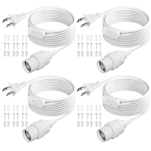 Vista 25 de DiCUNO Cable de extensión de linterna colgante E26, lámpara de control de interruptor de cable en línea para enchufar y apagar, 6.6 pies, negro