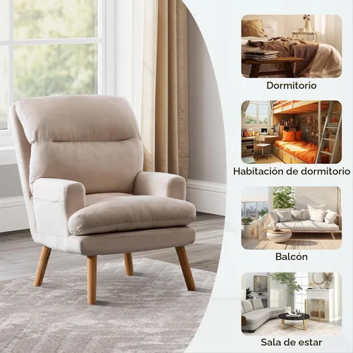 Vista 7 de IOMOR Silla Accent con otomano, silla de lectura cómoda, sillón con respaldo ajustable y bolsillos laterales, sofá de tela suave de ocio para Beige