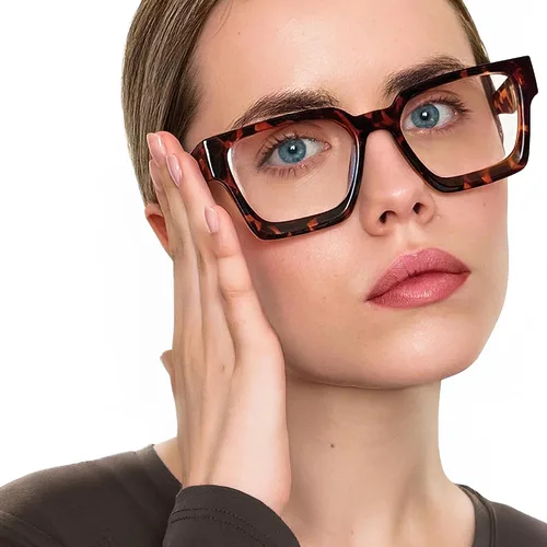 Vista 2 de livho Marco de gafas de gran tamaño para mujer y hombre, lentes rectangulares de moda para computadora, marco elegante *Tortuga de coco