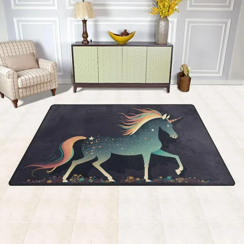 Vista 4 de Vnurnrn Alfombra de área (estilo plano de unicornio), suave, lavable, para interiores y exteriores, decoración del hogar, sala de estar, comedor