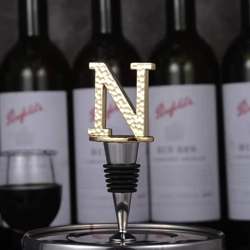 Vista 3 de Miicol Tapón de vino, Prosecco Topper, Tapón de champán personalizado, Accesorios de vino de oro, Regalo de los amantes del vino, regalo de Letra N