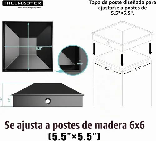 Vista 2 de HILLMASTER Tapas para postes de madera de 5.5 x 5.5 pulgadas, a prueba de agua, a prueba de rayos UV, duradero, plástico PP, cubierta superior