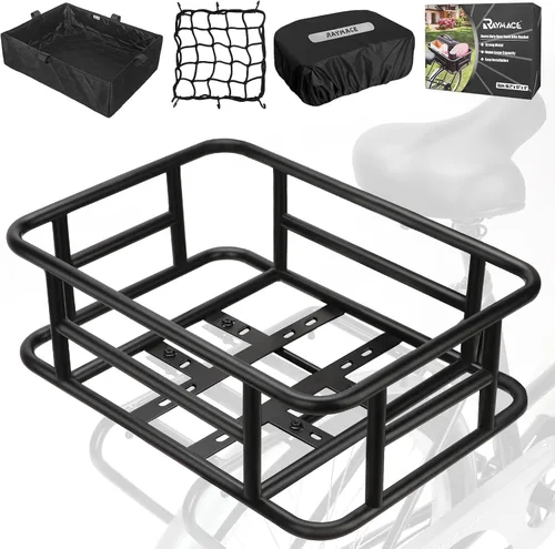 Vista 9 de RAYMACE Cesta trasera para bicicleta con red de carga y forro Cesta grande para bicicleta, montaje perfecto para bicicleta eléctrica