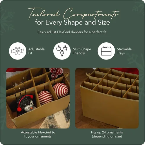 Vista 5 de Covermates Keepsakes – Caja de almacenamiento ajustable de 72 piezas – Capacidad para adornos de 4 pulgadas – Resistente – Asas – apilables