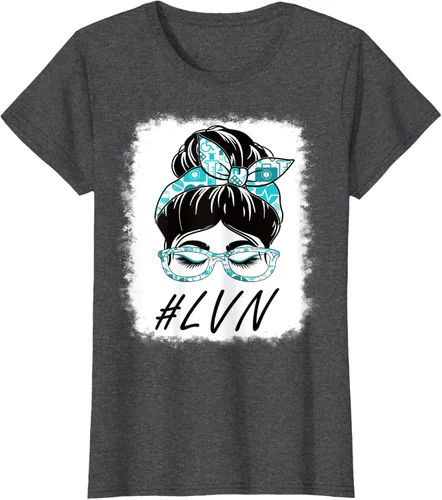 Vista 4 de LVN - Camiseta para mujer con licencia vocacional para enfermera, moño desordenado, Día Mundial de la Salud