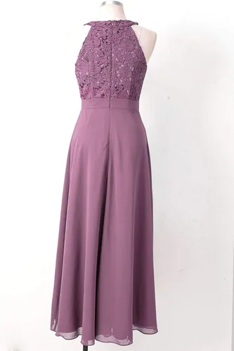 Vista 4 de Renvena - Vestido de gasa para dama de honor con encaje floral y largo de baile