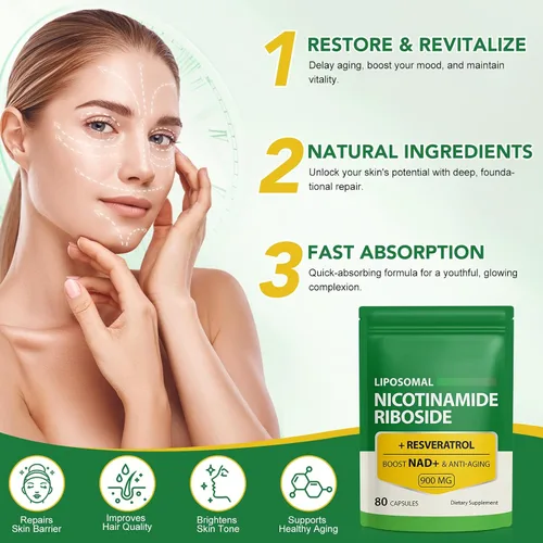 Vista 5 de Daiasns Suplemento NAD+ 900 mg – Ribosida y resveratrol de nicotinamida liposomal, apoya los músculos, el cerebro, la energía celular, alternativa