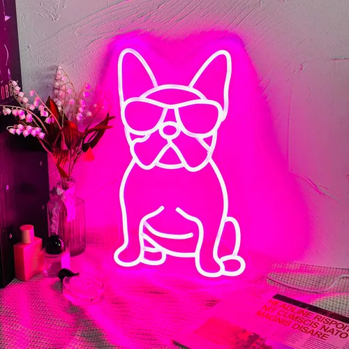 Vista 5 de Letrero de neón de Bulldog Francés con gafas LED de luces de neón Fench Bulldog Accesorios Decoración Frenchie Bulldog Francés Regalos