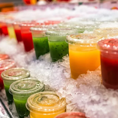 Vista 6 de Vasos de plástico de 8 onzas con tapas, paquete de 100 vasos transparentes desechables con tapas con ranura para popote para limonada, café, batido