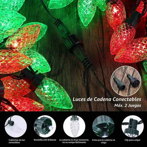 Vista 5 de iBaycon Luces de Navidad RGB C9, 65 pies, 100 luces LED que cambian de color, control remoto conectable, impermeable, al aire libre, cadena de luces