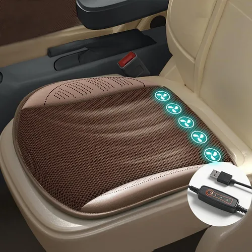 Vista 11 de Protector de cojín de asiento de automóvil refrigerado, transpirable, con 5 ventiladores, cable USB para asiento de automóvil, silla de oficina