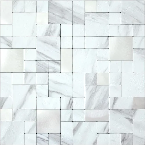 Vista 21 de DICOFUN 1 hoja de azulejo adhesivo de mármol gris para salpicaduras, azulejos de metal mixto con astillas plateadas para cocina y baño, adhesivo