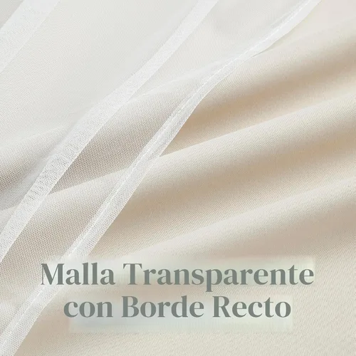 Vista 6 de Bujasso Cortinas 80% Opacas Beige con Superposición de Gasa Mezcla y Combinación Paneles de Ventana con Aislamiento Térmico de Doble Capa de 63