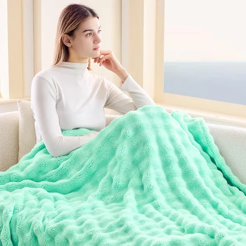 Vista 3 de NEWCOSPLAY Manta para Sofá Aqua Súper Suave de Franela Polar 3D Burbuja Ligera Manta de Cama para Uso en Todas las Estaciones (Aqua, Throw(50"x60"))