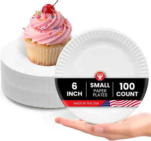Vista 17 de Hygloss Platos de Papel Pequeños a Granel de 6 Pulgadas - Platos de Postre Desechables para Fiestas, Pasteles, Aperitivos, Bocadillos, Vajilla