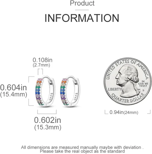 Vista 3 de MULA Aretes de aro de plata de ley 925 para mujer, bonitos aretes de circonita cúbica 5A