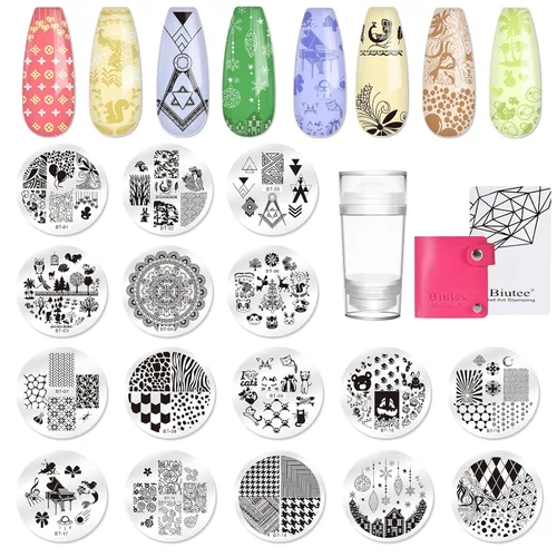 Vista 14 de Biutee - Juego de 10 placas de estampado de uñas, diseño de Halloween, kit de estampado de uñas 14 piezas