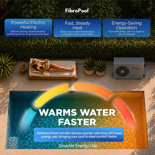 Vista 4 de FibroPool Bomba de calor para piscina, FH255, 55,000 BTU, para piscinas y spas por encima y enterradas, alta eficiencia, calentador eléctrico,
