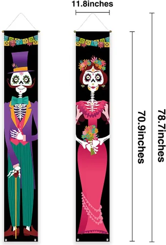Vista 2 de Allenjoy Cartel de Día de los Muertos para puerta, cartel de Halloween, disfraz de México, Día de los Muertos, baby shower, suministros de fiesta