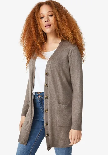 Vista 4 de ellos Cárdigan largo estilo boyfriend para mujer con botones de tortuga