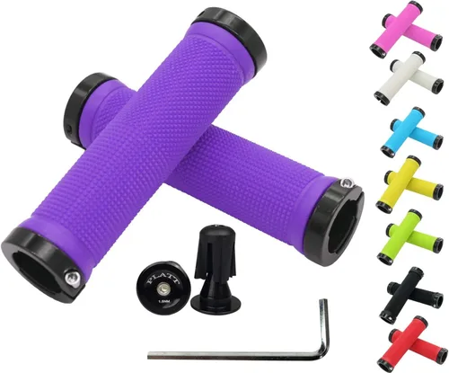 Vista 11 de PLATT - Puños de manillar de bicicleta con gomas de goma coloridas Puños de bicicleta cómodos para bicicletas BMX/MTB amarillo (Yellow+End Caps)