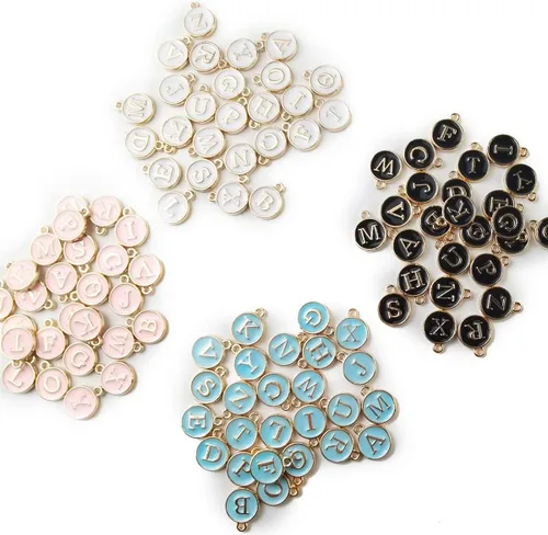 Vista 3 de NSBELL 104 dijes de letras para hacer joyas, dijes del alfabeto de doble cara para collar y pulsera