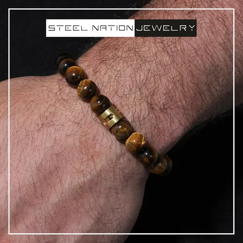 Vista 2 de Pulsera Bolo de Nylon Ajustable con Cuentas de Acero Inoxidable para Hombre - Elección
