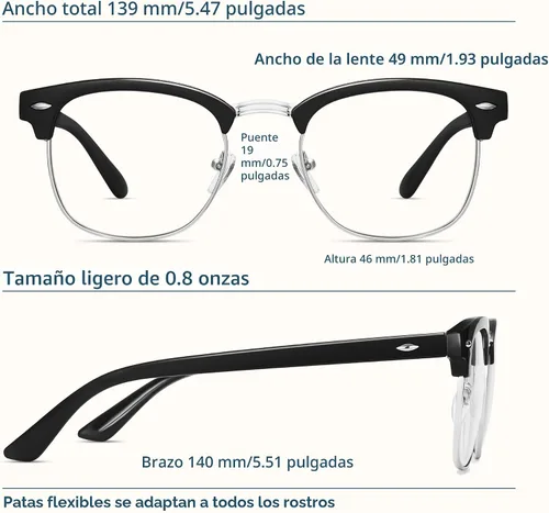 Vista 6 de racico Blue Light Glasses for Men Computer - Gaming Blocking Anti Eyestrain UV Clear Lens Vintage Half Frame Fake Eyeglasses