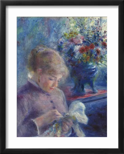 Vista 2 de ART.COM Impresiones artísticas enmarcadas para pared, costura de mujer joven, 1879 por Pierre Auguste Renoir, decoración figurativa, 12 x 16 Marco