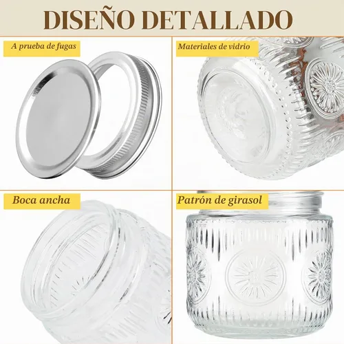 Vista 8 de Tarros de Albañil de 8 oz - Tarros de Vidrio Pequeños Vintage con Tapas de Metal Plateadas, Tarros de Conserva de Boca Regular, Seguros