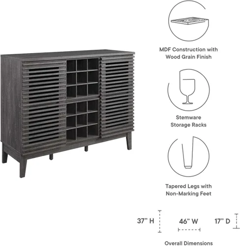 Vista 9 de Modway Render Mid-Century - Armario moderno para bar de vinos, color carbón, 17 x 46 x 37 pulgadas