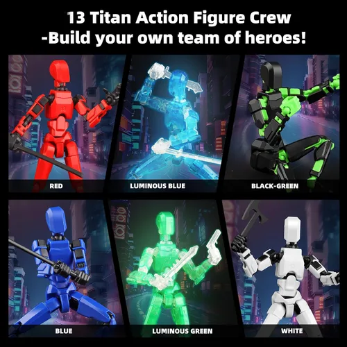 Vista 3 de Juego luminoso de 13 figuras de acción, 6 figuras de acción de robot Titan 13, juguetes impresos en 3D articulados, para entusiastas del modelado