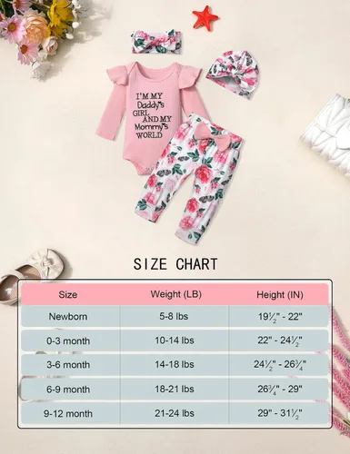 Vista 7 de KANGKANG Ropa de bebé recién nacida Hi I'm New Here, traje para recién nacido, mameluco para bebé, pantalones florales, lindos trajes de bebé niña