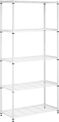 Vista 4 de Honey-Can-Do Sistema de estantería ajustable de 5 niveles con ruedas giratorias de 4 pulgadas, color blanco