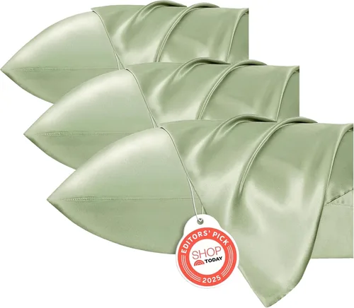 Vista 26 de Bedsure Paquete de 2 fundas de almohada de satén similares a las fundas de almohada de seda tamaño estándar, funda de almohada para mujeres que