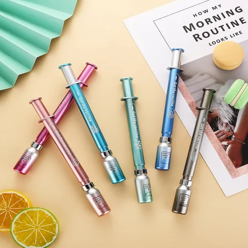 Vista 7 de Exasinine Bolígrafos tipo jeringa luminosos, bolígrafo de gel tipo jeringa con luz, bolígrafos de bola bonitos para regalo, escuela y suministros