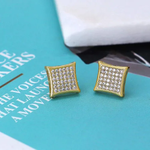 Vista 3 de LuReen Oro Plata 0.433 in cuadrado CZ Stud pendiente de Mens Boy aretes para hombre