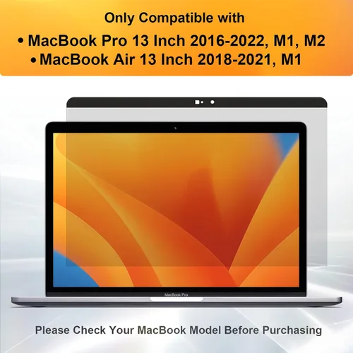 Vista 8 de Pantalla magnética de privacidad para MacBook Pro de 13 pulgadas (2016-2022, M1, M2), filtro de luz azul antirreflejos con cubierta de cámara