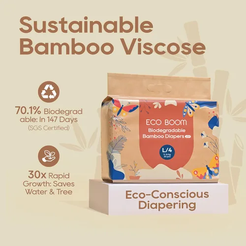 Vista 4 de ECO BOOM Joy - Pañales de viscosa de bambú para bebé, talla 1