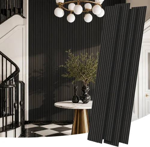 Vista 12 de RITOLLO Paneles de listones de madera para pared, 2 piezas de 94.5 x 11 pulgadas, paneles acústicos para decoración de pared interior, panel