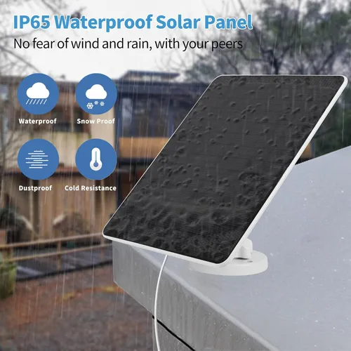 Vista 3 de Panel solar para cámara de seguridad, panel solar USB de 6 W para cámaras DC 5 V, cargador de panel solar de cámara micro USB y USB-C, cargador